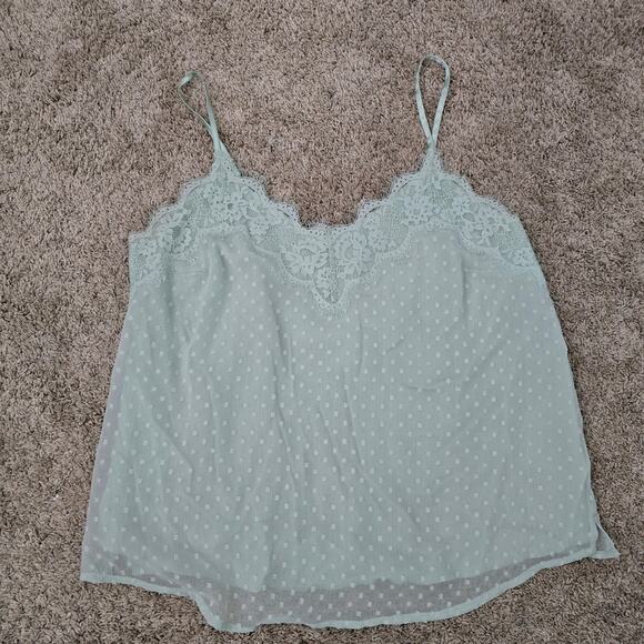 Abercrombie & Fitch Lace Trim Cami Top M Mint Green Mesh Soft Girl Y2K Layering - Picture 3 of 8